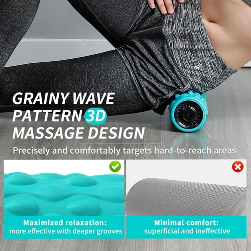 Miniatura 6 de Rodillo de espuma vibratoria de alta densidad azul con 4 velocidades personalizables para masaje de tejido profundo, recuperación muscular y alivio