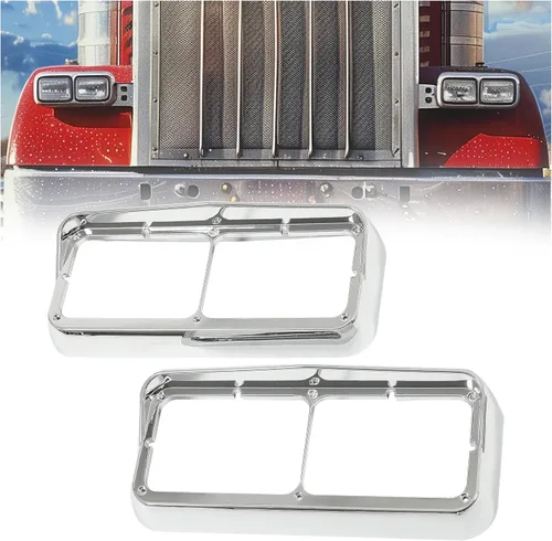 KUAFU Bisel cromado para faros delanteros compatible con Kenworth T400 T600 T800 W900B W900L Peterbilt 378 379 Western Star 4900 Freightliner FLD