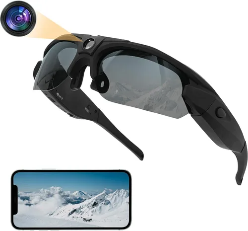 Cámara deportiva con WiFi, gafas de cámara para deportes al aire libre y vlogging, compatible con iOS y Android (no incluye tarjeta de memoria)
