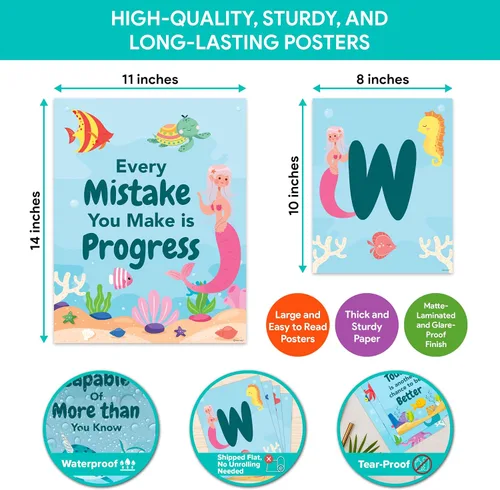 Miniatura 4 de Decorably 15 carteles inspiradores laminados mate para la escuela, pasillos, tablones de anuncios