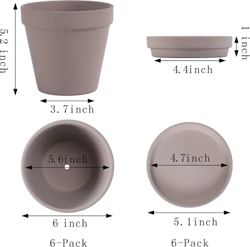 Miniatura 2 de Yishang Macetas grandes de terracota con platillo, paquete de 4 macetas grandes de terracota de 6 pulgadas con orificio de drenaje, maceta con Gris