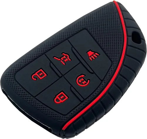 Miniatura 5 de Funda de silicona para llavero inteligente de 5 botones para GMC Sierra 1500 Chevy Silverado 1500 2500HD 3500HD (negro con rojo + negro con blanco)