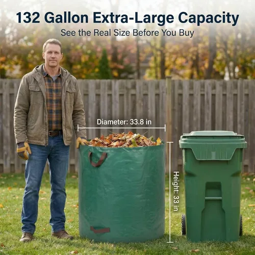 Miniatura 2 de Paquete de 4 bolsas profesionales de jardinería de 132 galones para patio de césped, bolsas de hojas reutilizables extra grandes, contenedor