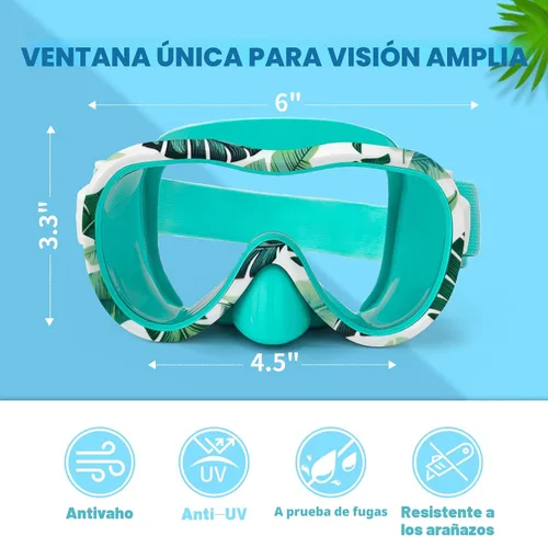 Miniatura 2 de Gafas de natación para niños, antifugas, máscara de Snork con cubierta de nariz y correa de tela elástica, gafas de natación con protección UV