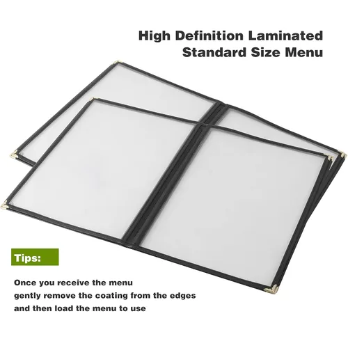 Miniatura 5 de 2 piezas de fundas de menú de 8.5 x 11 pulgadas, soporte para menú de restaurante, 4 páginas, 8 vistas, funda transparente de menú, se adapta a