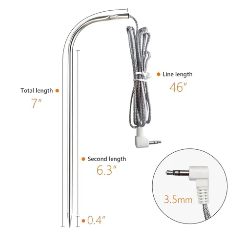 Miniatura 3 de Sonda de carne impermeable de repuesto, 2 unidades, compatible con parrillas de barbacoa Traeger, enchufe de 0.138 in, sondas de termostato digital