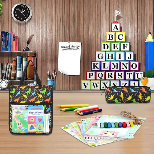 Miniatura 3 de Bolsas de mano lindas para niños y niñas de 4 a 16 años, bolsos con estuche de lápices, bolsas de libros con cremallera para la escuela y el tiempo