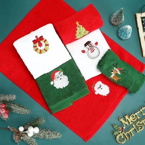 Miniatura 7 de Macarrie 12 toallas de mano navideñas para baño, cocina, paños de cocina de algodón, absorbentes, rojo, verde, blanco, regalos de Navidad