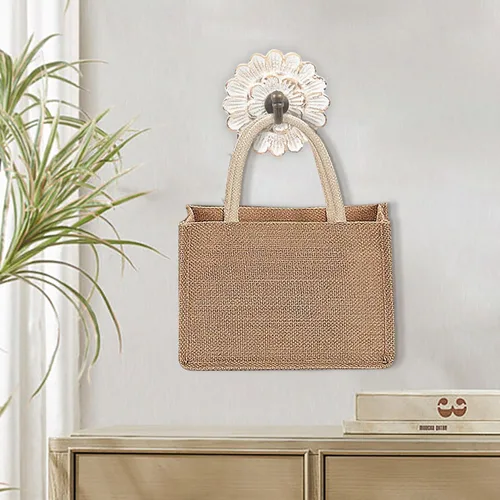 Miniatura 2 de dwellington Ganchos de pared de madera envejecida con flores para colgar abrigos, colgador único pequeño y vintage para llaves, bolsos, toallas