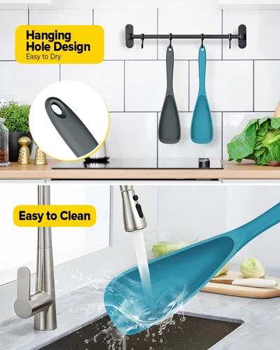 Miniatura 6 de Paquete de 2 cucharas de cocina para utensilios de cocina antiadherentes, cuchara espátula multifuncional libre de BPA, diseño de una sola pieza