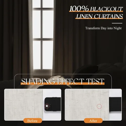 Miniatura 2 de Cortinas Opacas de Lino Beige Blanco de 84 Pulgadas de Largo, Juego de 2 Paneles para Sala de Estar y Dormitorio, Térmicas con Reducción de Ruido