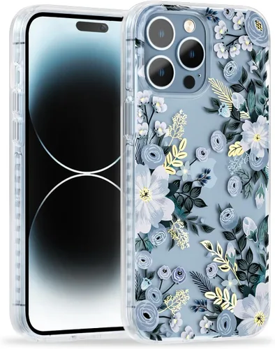 SCORPIFY Funda para iPhone 15 Pro Max con diseño floral de Nemophila azul, bonita funda transparente para teléfono para mujeres y niñas, [no FL-Azul