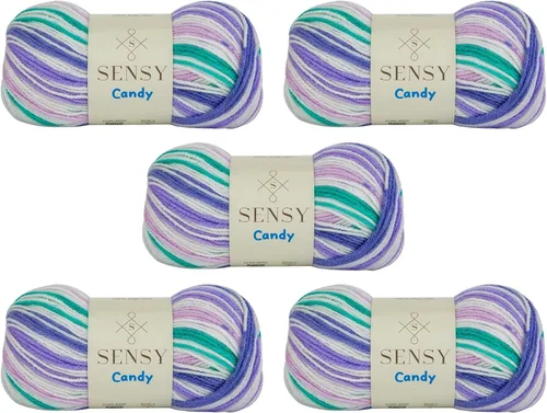 Miniatura 13 de Sensy Candy Yarn - Hilo de 5 madejas, 3.5 onzas, 251 yardas, multicolor para ganchillo y tejido, calibre ligero 3