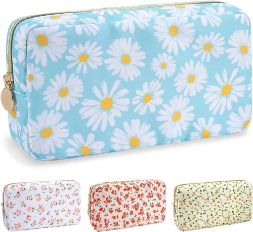 Miniatura 14 de izuzta Bolsa de maquillaje pequeña de nylon para bolso, linda bolsa de cosméticos con cremallera, bolsa de maquillaje preppy, Azul, Mini 2-Azul