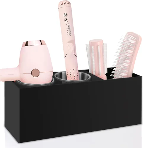 Miniatura 9 de Organizador de herramientas para el cabello, soporte para secador de pelo con copas de acero a prueba de calor, organizador de tocador acrílico
