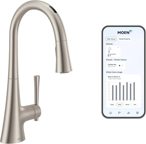 Miniatura 24 de Moen Kurv Spot Resist Stainless Collection 9126SRS - Grifo de cocina desplegable de una manija con refuerzo de potencia y reflejo Acero inoxidable
