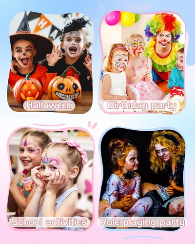 Miniatura 7 de Lictin Pintura Facial a Base de Agua - Kit de Pintura Facial de 18 Colores con Plantillas y Brochas, Kit de Maquillaje de Halloween para Adultos