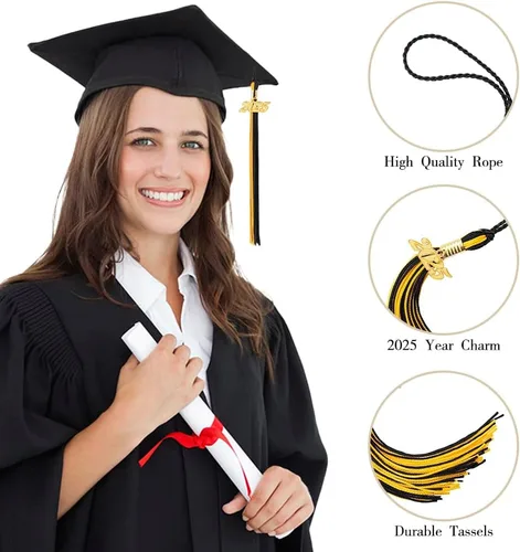 Miniatura 65 de Borla 2025, 1 unidad, borla de graduación para graduados 2025, borla 2025 con dijes de fecha dorada 2025 para fiestas de graduación, ceremonias