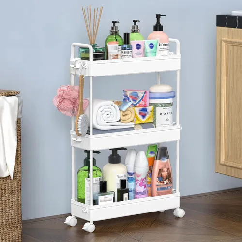 Miniatura 14 de SOLEJAZZ Carrito de almacenamiento rodante de 3 niveles con ruedas, delgado para manualidades, uñas, maquillaje, aperitivos, arte, bebé, carrito