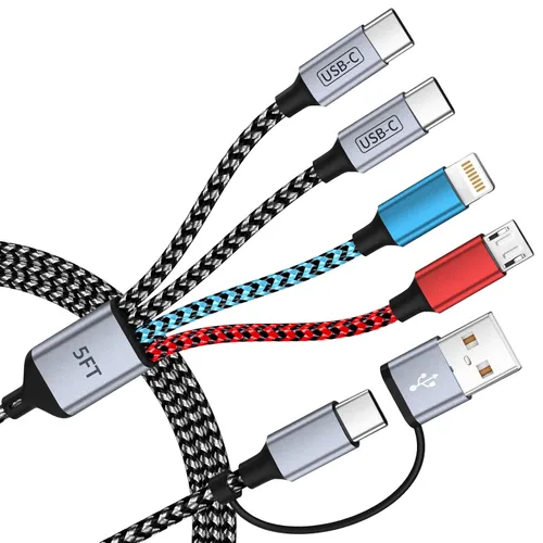 Miniatura 10 de Cargador de teléfono de 90 grados, cable de carga múltiple 4 en 2, cable USB C CarPlay con doble tipo C, micro USB, puerto IP, cable USBC de nailon