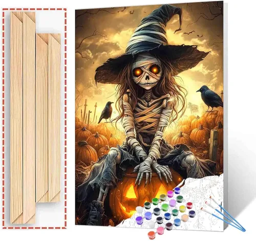 Miniatura 34 de Pintura por números para parejas tomadas de la mano, para adultos, principiantes, Día de los Muertos, Esqueleto, Pintura por números sobre lienzo