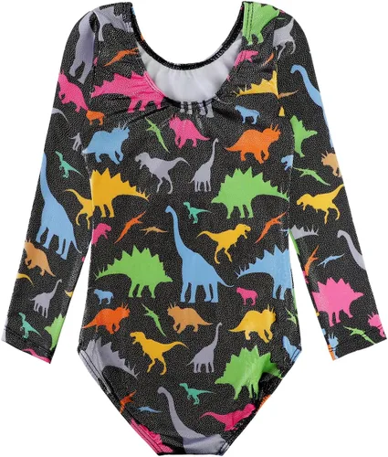 Miniatura 55 de HOZIY - Leotardos de manga larga para niñas, de gimnasia, para niños pequeños, trajes florales de unicornio, galaxia, arco iris, patrón de rayas