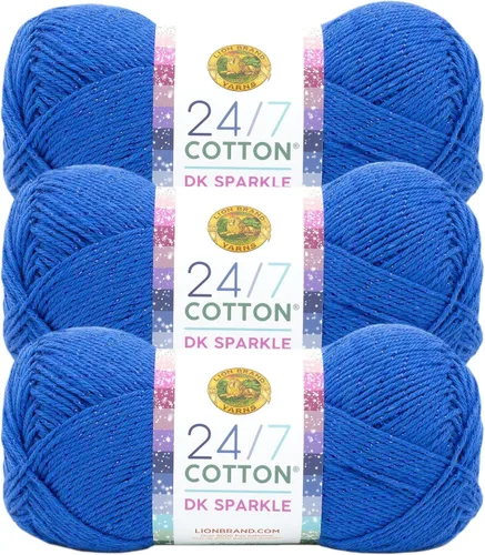 Miniatura 41 de Lion Brand Yarn Estampados DK de algodón 24/7, hilo para tejer, ganchillo y manualidades, azul, paquete de 1 Cotton Yarn for Knitting, Crochet