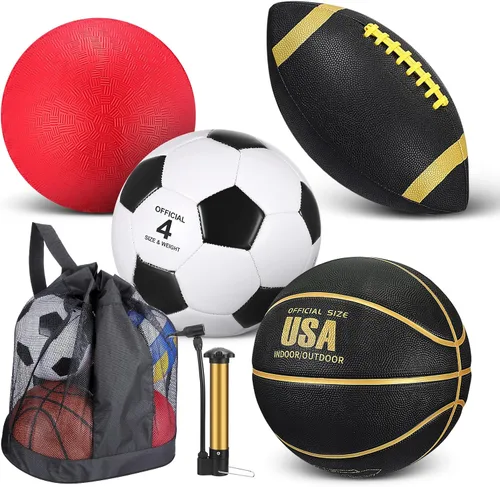 Miniatura 11 de Deekin Juego de 4 pelotas deportivas para niños y adolescentes, incluye tamaño oficial de baloncesto, fútbol, fútbol, patio de recreo, pelota