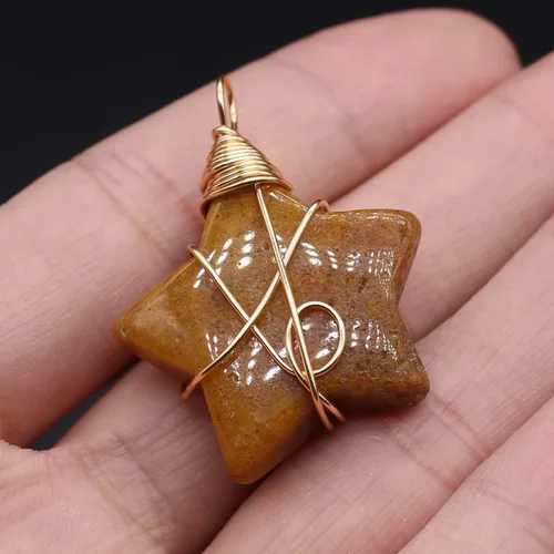 Miniatura 3 de QSLLER 5 piezas de piedra natural colgante de estrella hecho a mano de cobre enrollado amatista ágata ojo de tigre curativo piedra de cristal