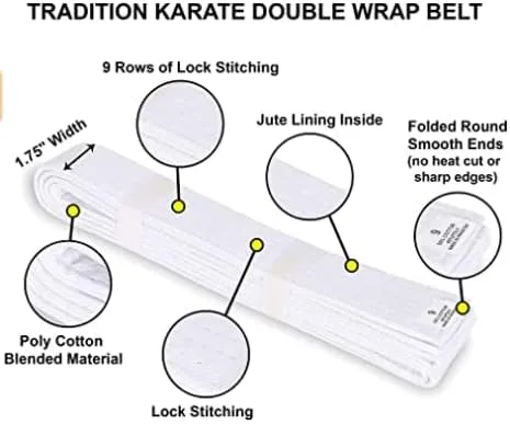 Miniatura 3 de Ultimate Knockout Cinturones de karate sólidos con 9 filas de costuras, ideales para karate tradicional, MMA, Judo, Taekwondo