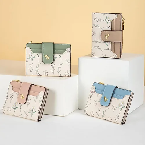 Miniatura 7 de Billeteras pequeñas para mujer, de cuero, plegable, con cremallera, con bolsillo con cremallera, lindo soporte para tarjetas de crédito, monedero