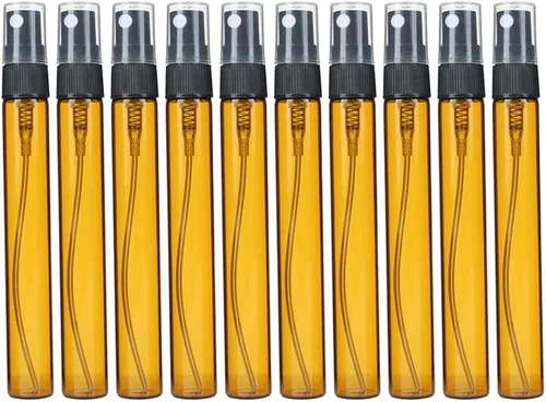 Miniatura 3 de Paquete de 25 recipientes de vidrio con atomizador para botellas, botella marrón, pulverizador negro, tapa negra, muestra de perfume, atomizador