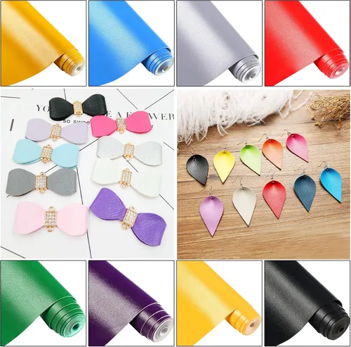 Miniatura 5 de Ramya Hojas de cuero sintético de color sólido liso 1 rollo 12"X53" (30 cm X 135 cm), la piel sintética es ideal para proyectos de manualidades DIY