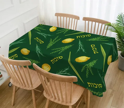 Miniatura 4 de Hafangry Mantel de Sukkot de Sukkot, decoración de fiesta judía, Etrog Lulav Hadass Aravah, suministros de decoración rectangular para cocina