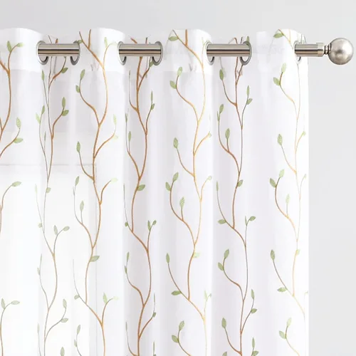 Miniatura 19 de jinchan Cortinas traslúcidas para sala de estar, dormitorio, cortinas azules bohemias bordadas, cortinas de gasa bohemias de 63 pulgadas de largo