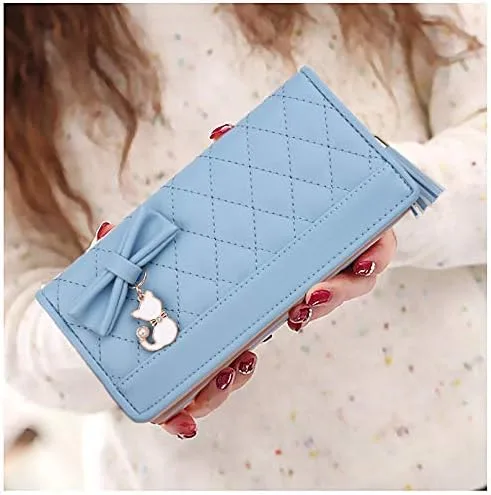 Miniatura 2 de UTO Cartera de piel sintética para mujer, de gran capacidad, colgante de gato, soporte para teléfono, organizador de chequera, con cremallera