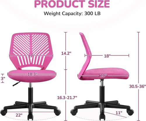Miniatura 3 de Topeakmart Silla de oficina de malla sin brazos, silla de escritorio ergonómica con altura ajustable y soporte lumbar, silla giratoria ajustable