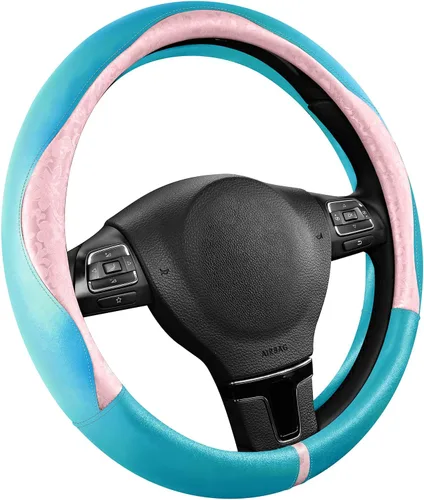Miniatura 11 de PIC AUTO Funda para volante, diseño de retazos de cuero estampado negro, ajuste universal de 14.5 a 15.5 pulgadas, antideslizante, sin olor, piel