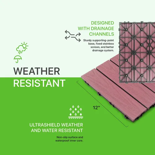 Miniatura 4 de NewTechWood UltraShield Naturale - Azulejo compuesto para exteriores (1 pie x 1 pie), color rosa de Seúl (10 pies cuadrados por caja)