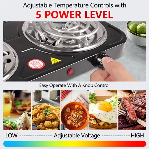 Miniatura 3 de Quemador eléctrico de encimera, doble quemador, placa de inducción de 2000 W, placa caliente eléctrica portátil, control de temperatura ajustable