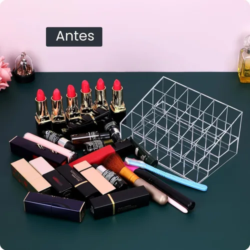Miniatura 3 de MOSIKER Organizador de lápiz labial, pequeño plástico transparente, compacto, brillo labial, soporte para rímel de muestras de perfume con 24 ranuras