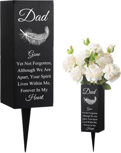 Geosar Jarrones de Cementerio para Papá en Metal para Tumba, Jarrón Floral de Cementerio, Soporte de Flores Conmemorativo con Pincho, Decoraciones
