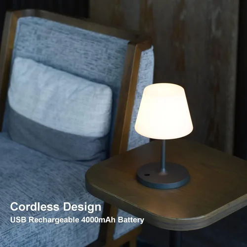 Miniatura 3 de Lámpara de mesa para exteriores, inalámbrica recargable por USB, 4000 mAh, LED de 2700 K, regulable al tacto, portátil, funciona con pilas, IP44
