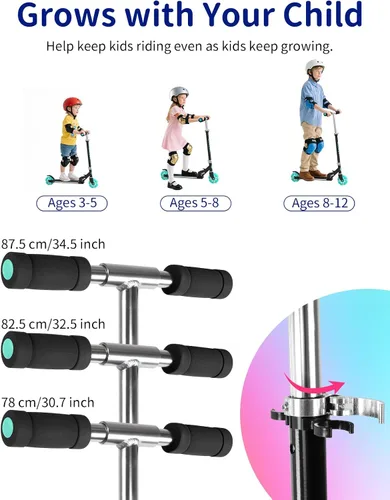 Miniatura 4 de BELEEV V1 Patinetas para niños, patineta plegable de 2 ruedas para niños y niñas, 3 alturas ajustables, ruedas iluminadas, patineta ligera