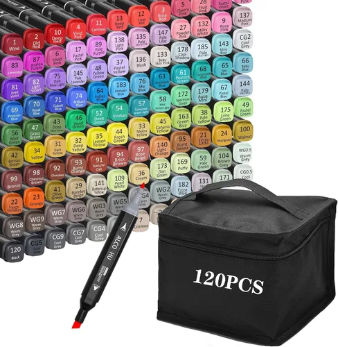 Juego de marcadores de alcohol, 120 colores de doble punta para artistas, rotuladores permanentes para colorear de adultos, dibujos, bocetos,
