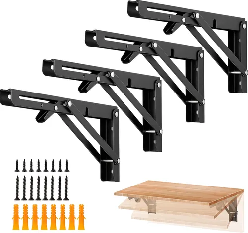 Miniatura 17 de Ravinte - Paquete de 2 soportes plegables de 20 pulgadas para estantes - Negro mate, soportes plegables resistentes para mesas y bancos - Diseño que