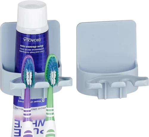 Miniatura 10 de 2 piezas de soportes para cepillo de dientes autoadhesivos montados en la pared, gancho para cepillo de dientes a prueba de agua, 3 en 1