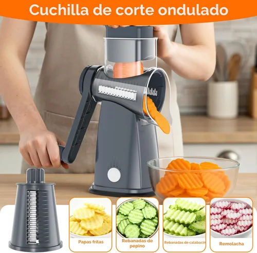 Miniatura 6 de MealHelper Rallador de queso rotativo de 5 cuchillas con manivela manual y caja de almacenamiento, picador de verduras, triturador de queso para Gris