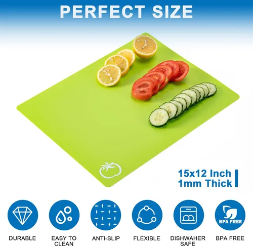 Miniatura 2 de 5 alfombrillas de plástico flexibles para tabla de cortar con iconos de alimentos, tablas de cortar sin BPA para cocina, alfombrilla de corte