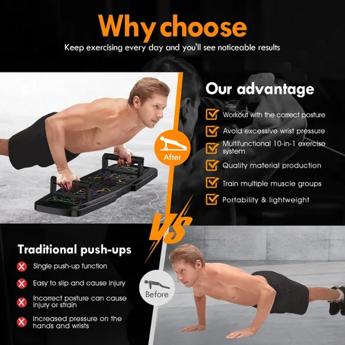 Miniatura 9 de MQRW Push Up Board,Home Gym,Portable Exercise Equipment,Pilates Bar and 20 Fitness Accessories with Resistance Bands and Ab Roller Wheel,Full Body